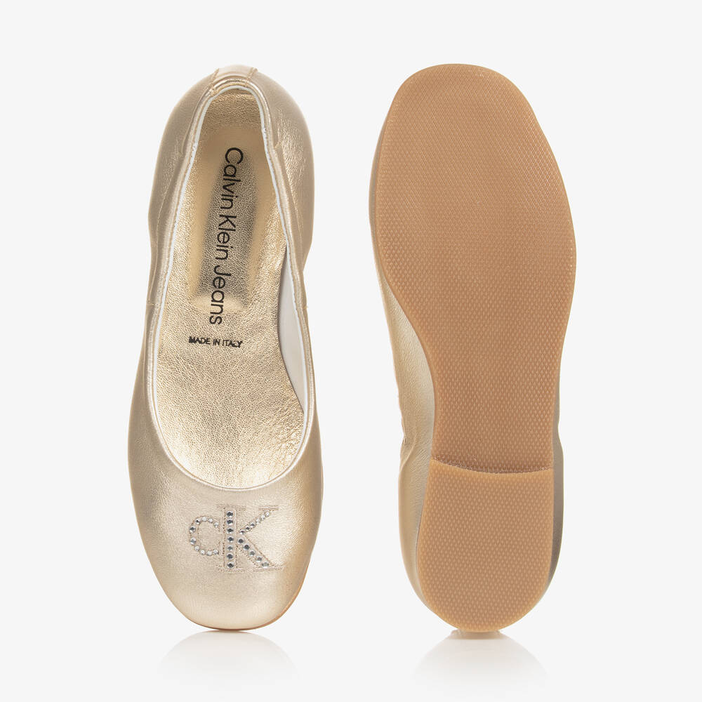 Calvin Klein-Girls Metallic Gold Ballerina Pumps | Childrensalon Outlet