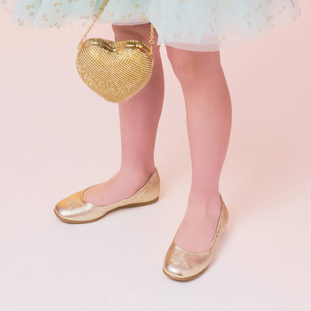 Calvin Klein-Girls Metallic Gold Ballerina Pumps | Childrensalon Outlet