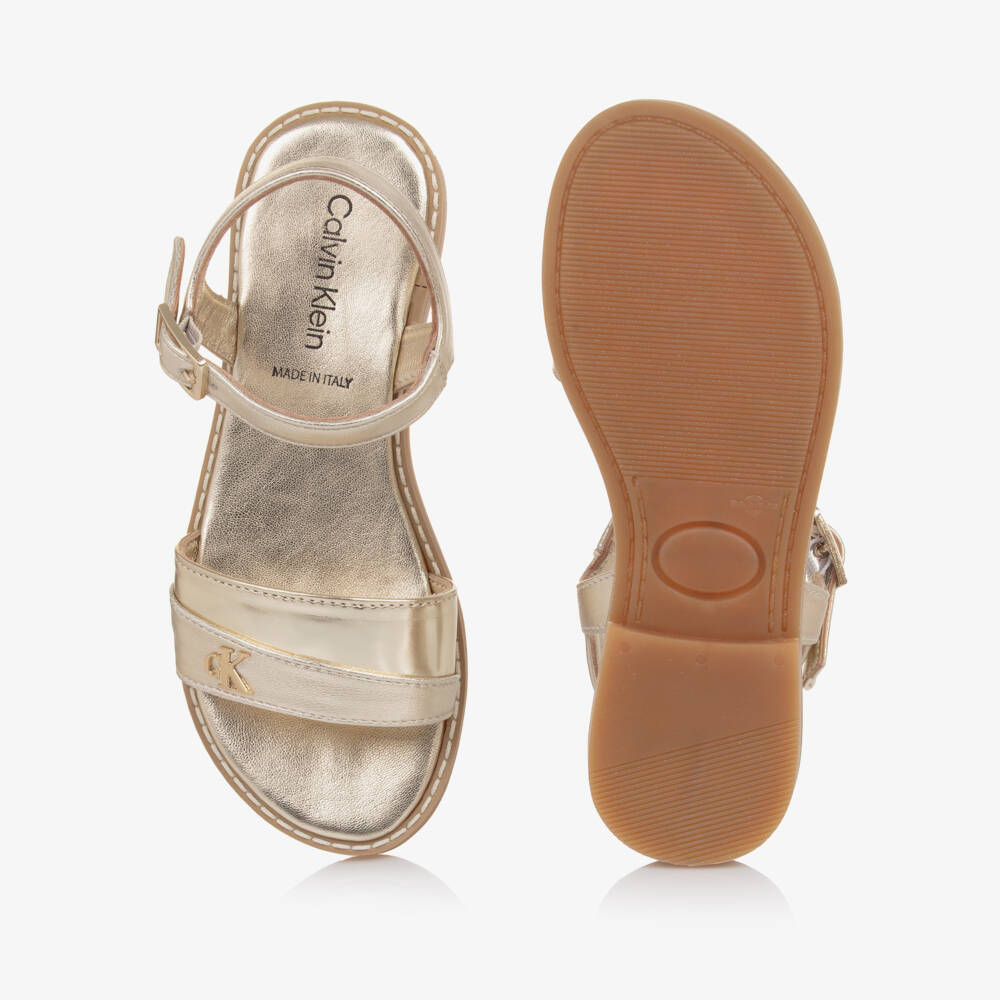 Calvin Klein-Girls Metallic Gold Faux Leather Sandals | Childrensalon Outlet