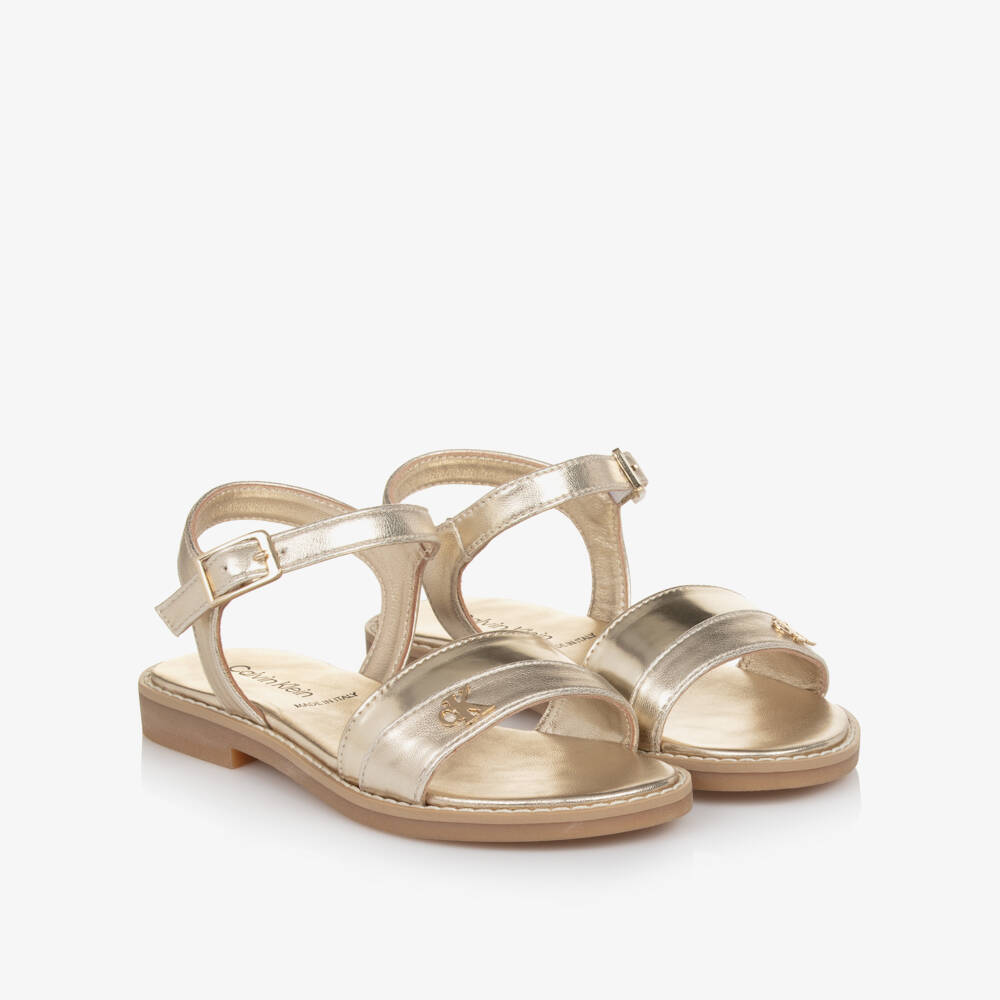 Calvin Klein-Girls Metallic Gold Faux Leather Sandals | Childrensalon Outlet