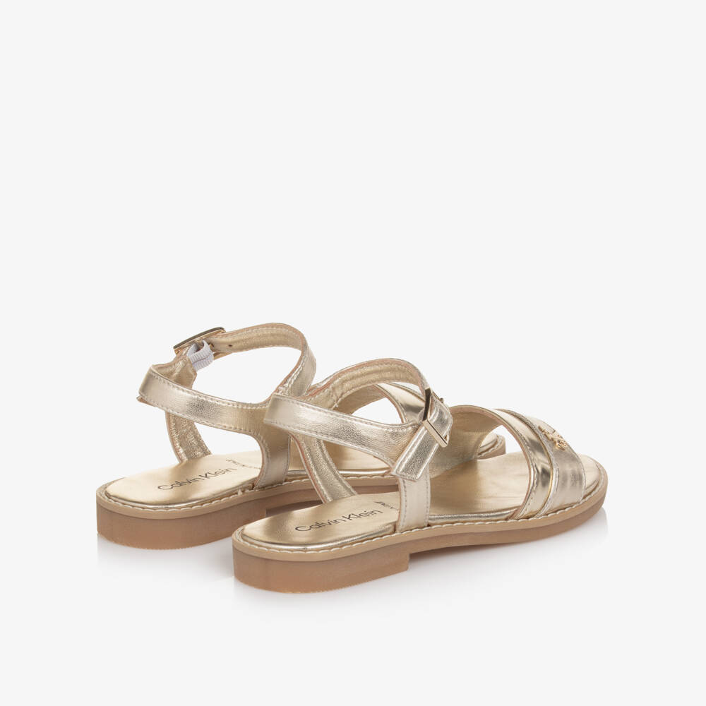 Calvin Klein-Girls Metallic Gold Faux Leather Sandals | Childrensalon Outlet