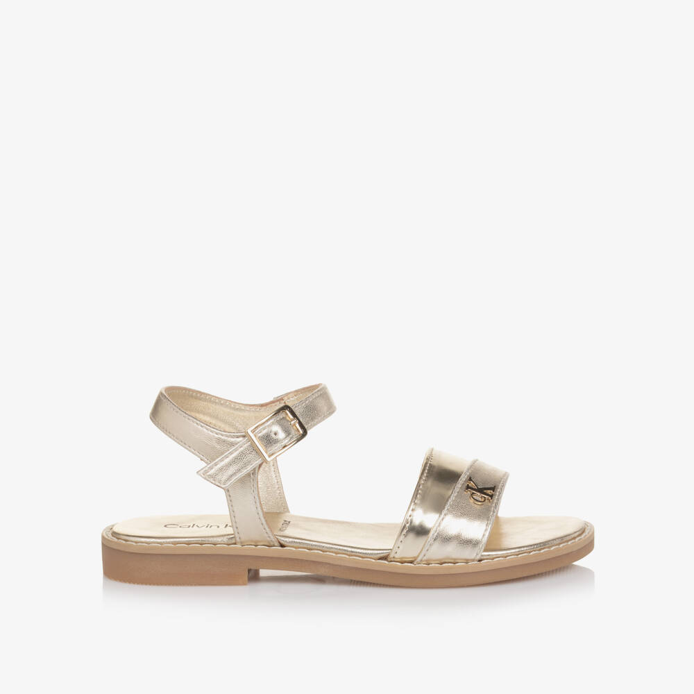 Calvin Klein-Girls Metallic Gold Faux Leather Sandals | Childrensalon Outlet