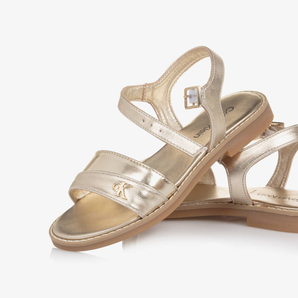 Calvin Klein-Girls Metallic Gold Faux Leather Sandals | Childrensalon Outlet