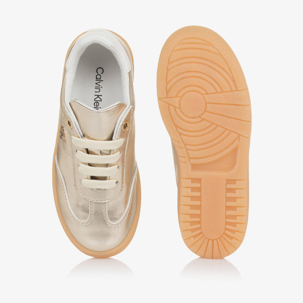 Calvin Klein-Girls Metallic Gold Faux Leather Trainers | Childrensalon Outlet