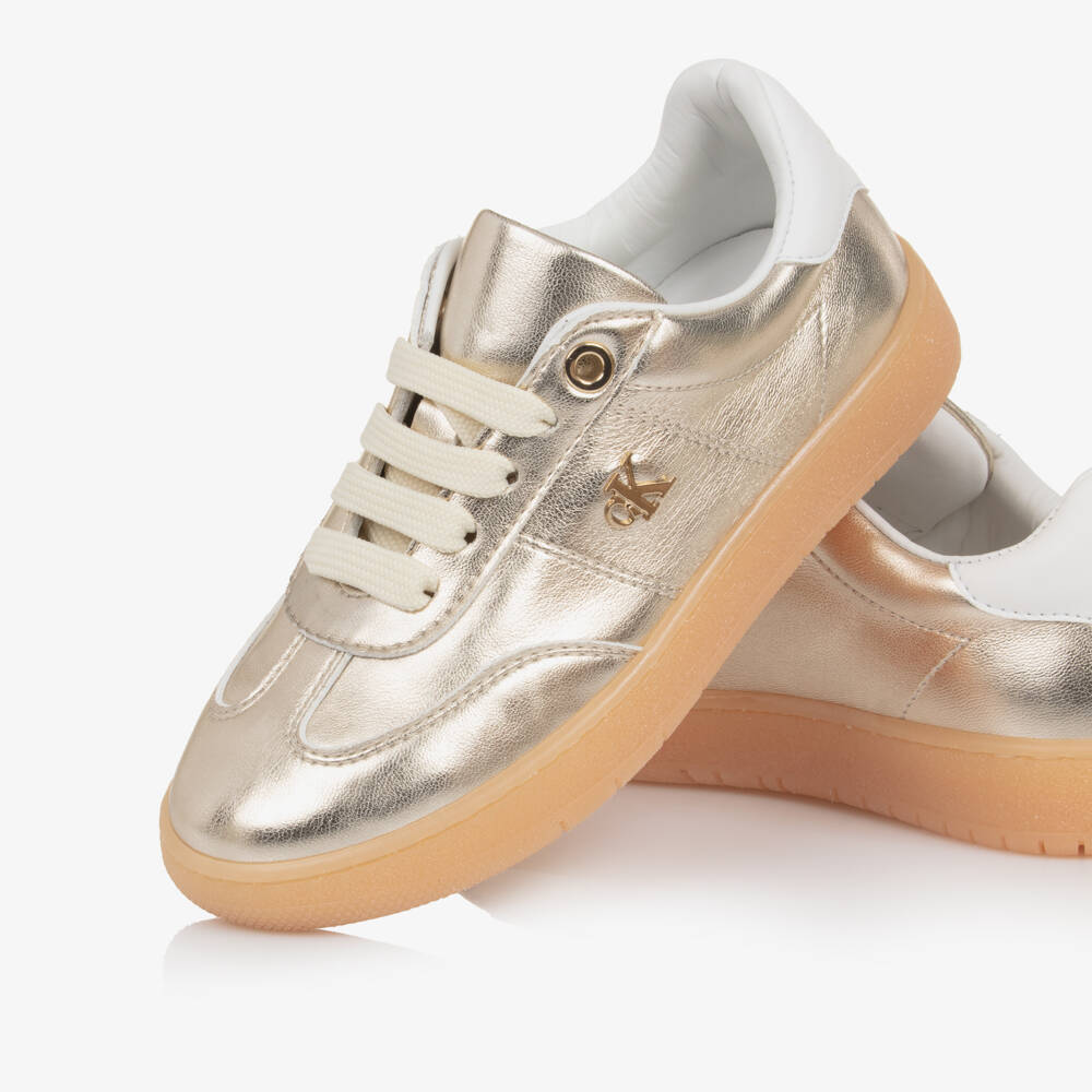Calvin Klein-Girls Metallic Gold Faux Leather Trainers | Childrensalon Outlet