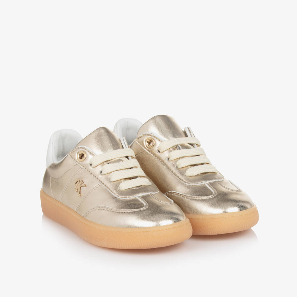 Calvin Klein-Girls Metallic Gold Faux Leather Trainers | Childrensalon Outlet