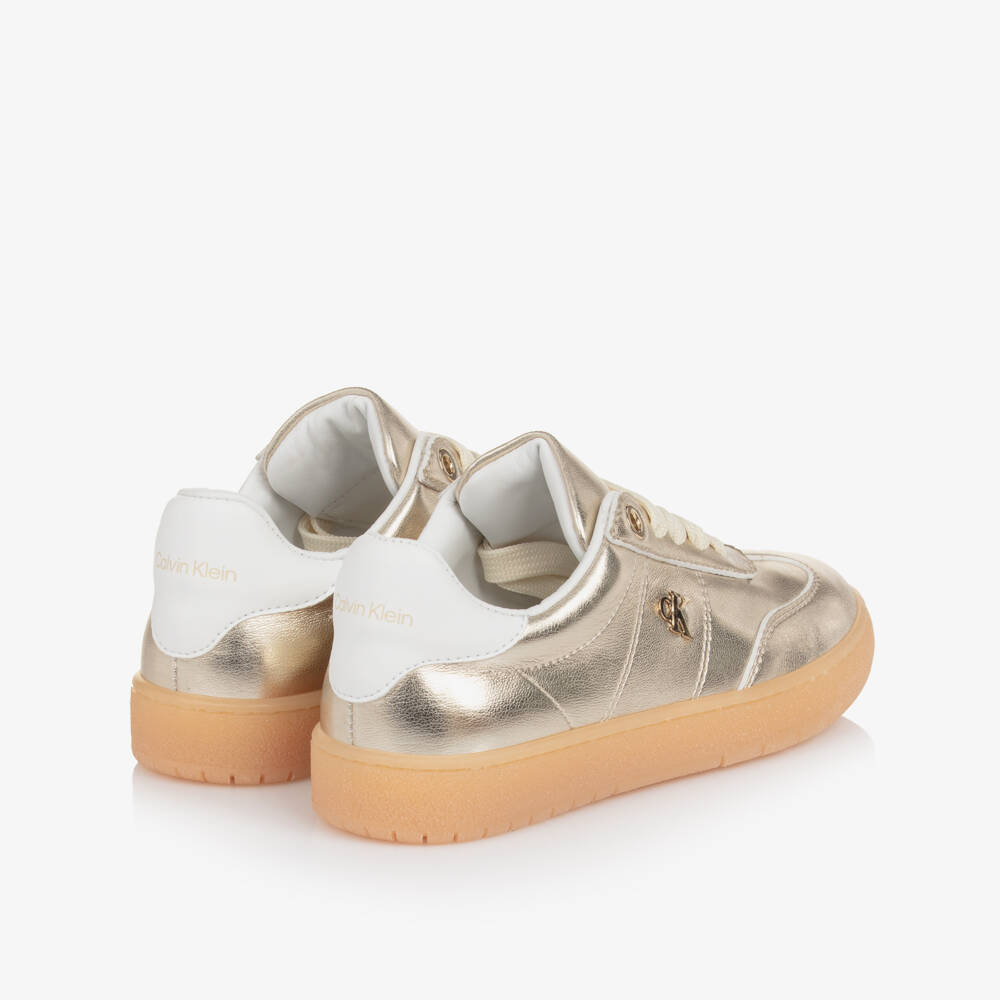 Calvin Klein-Girls Metallic Gold Faux Leather Trainers | Childrensalon Outlet