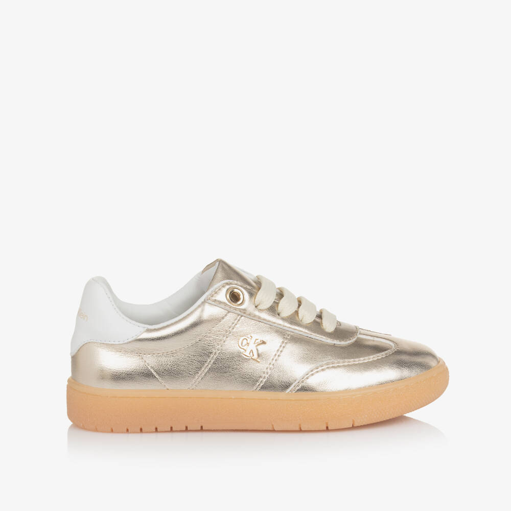 Calvin Klein-Girls Metallic Gold Faux Leather Trainers | Childrensalon Outlet