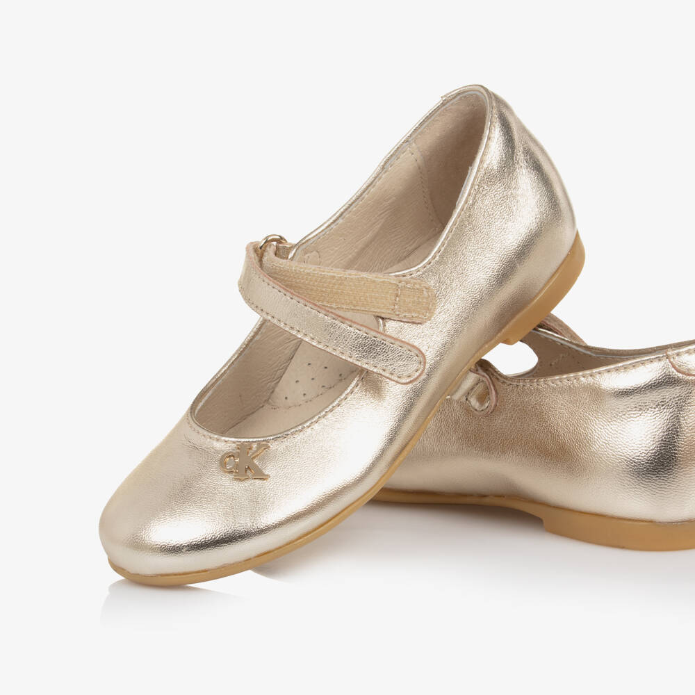 Calvin Klein-Girls Metallic Gold Leather Shoes | Childrensalon Outlet