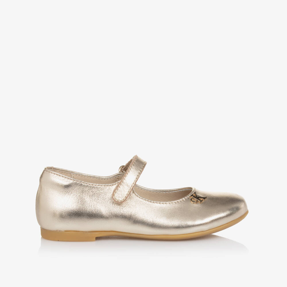 Calvin Klein-Girls Metallic Gold Leather Shoes | Childrensalon Outlet