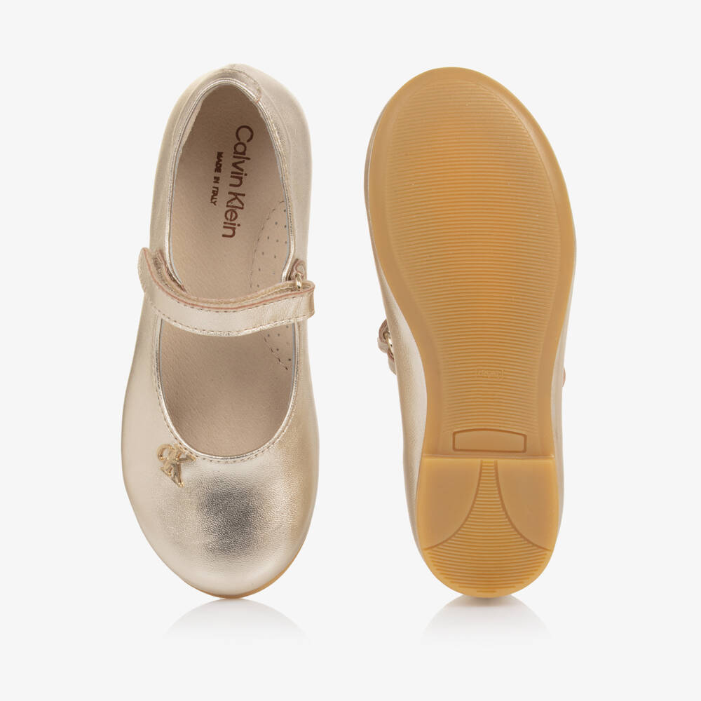 Calvin Klein-Girls Metallic Gold Leather Shoes | Childrensalon Outlet
