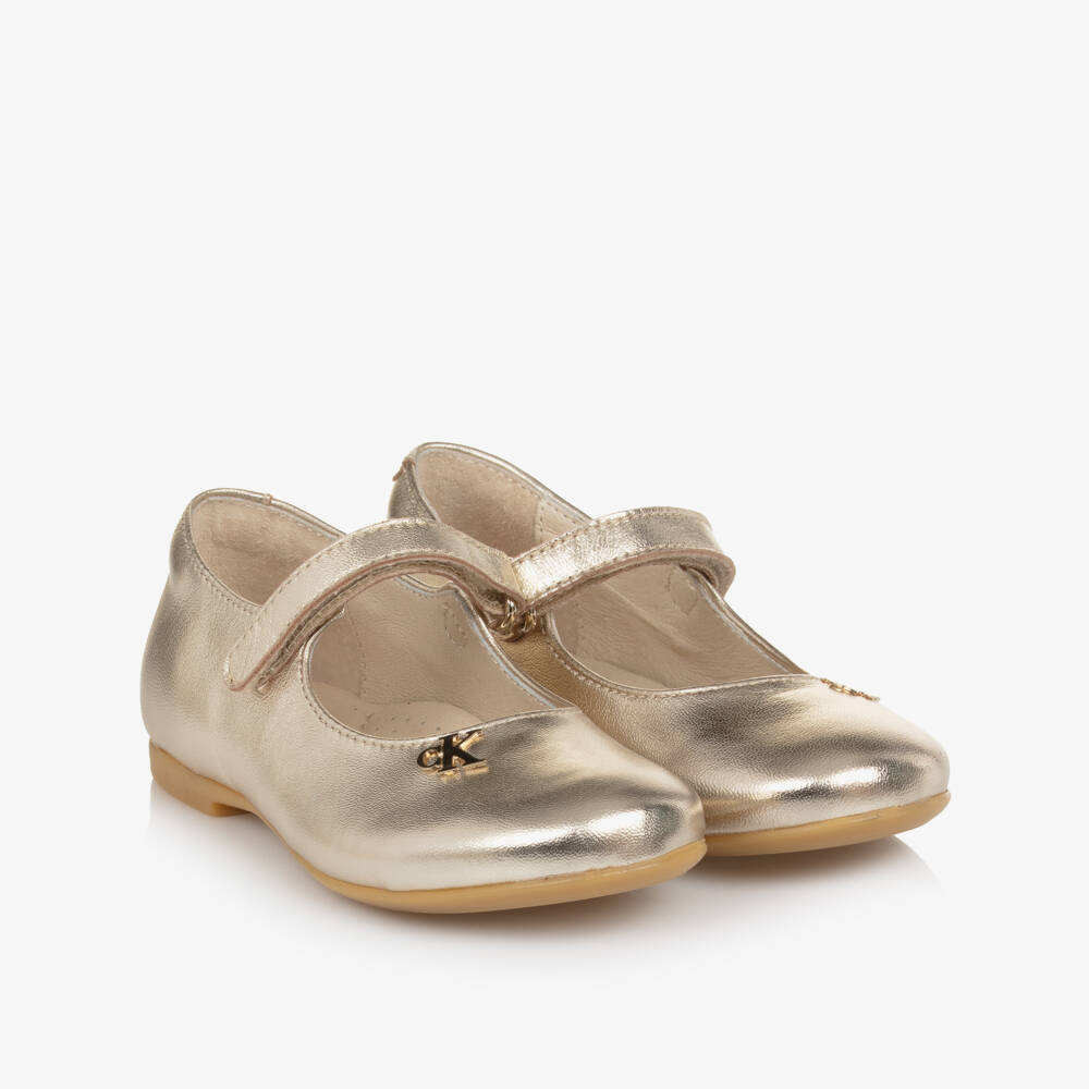 Calvin Klein-Girls Metallic Gold Leather Shoes | Childrensalon Outlet