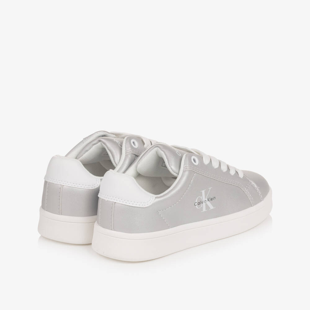 Calvin Klein-Girls Metallic Silver Faux Leather Trainers | Childrensalon Outlet