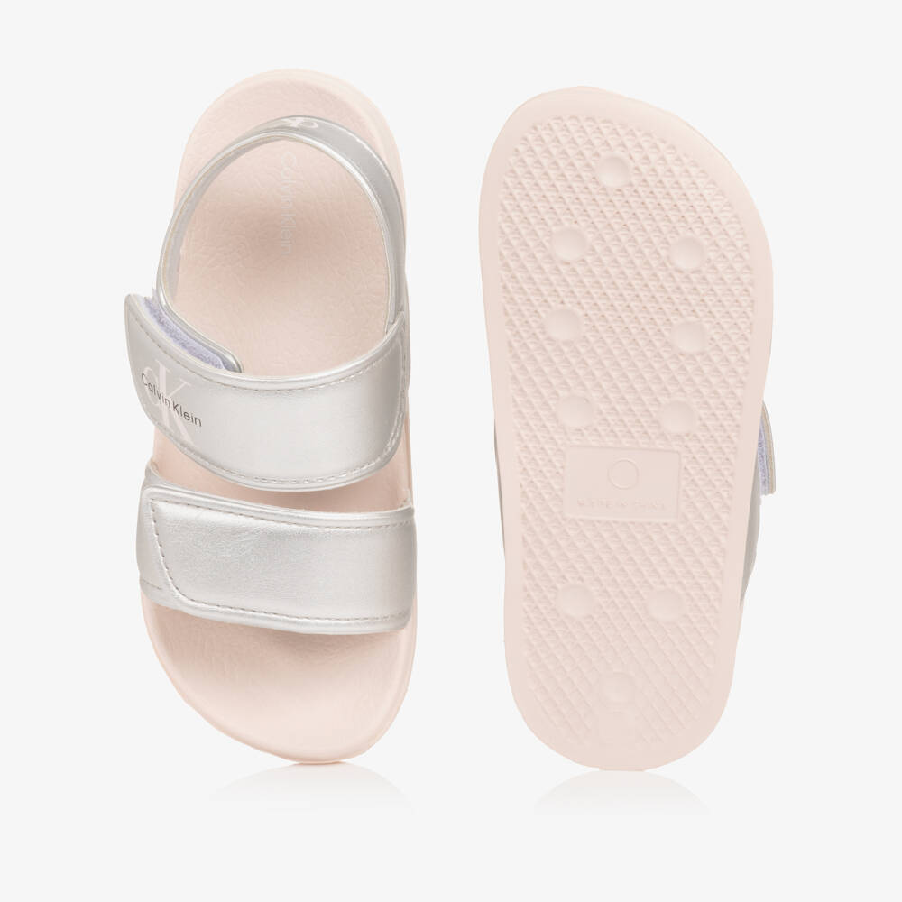 Calvin Klein-Girls Metallic Silver Lightweight Velcro Sandals | Childrensalon Outlet