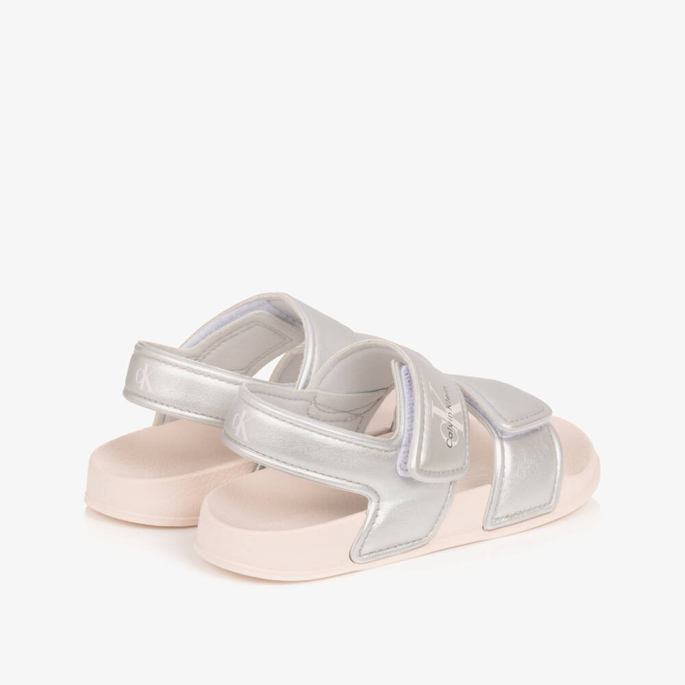 Calvin Klein-Girls Metallic Silver Lightweight Velcro Sandals | Childrensalon Outlet