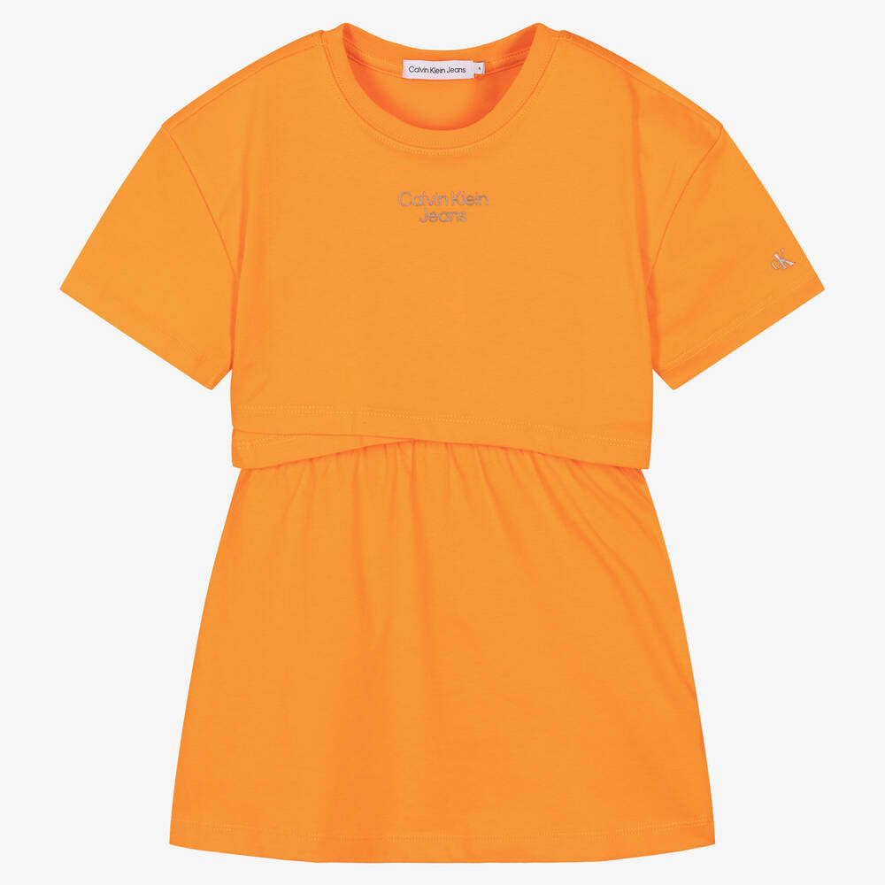 Calvin Klein Jeans - فستان قطن لون برتقالي | Childrensalon