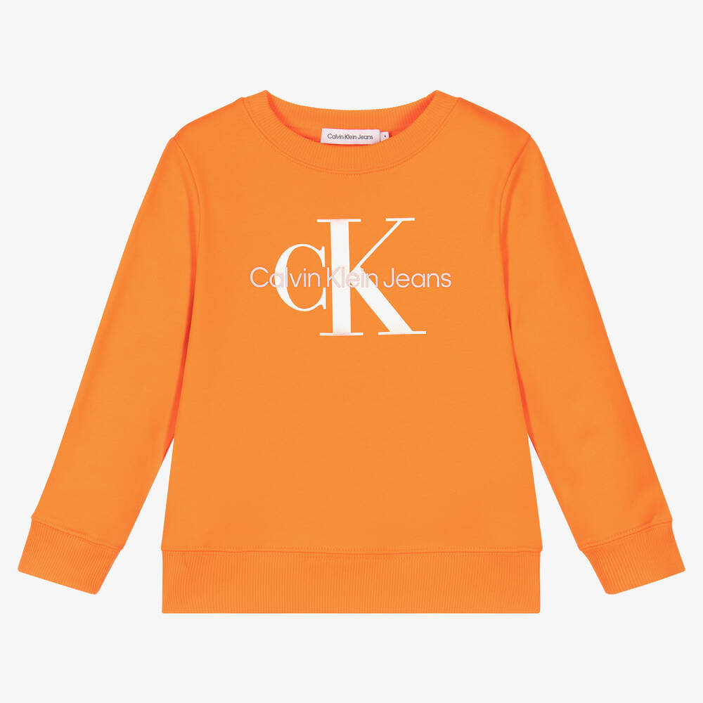 Calvin Klein Jeans Girls Orange Cotton Logo Sweatshirt