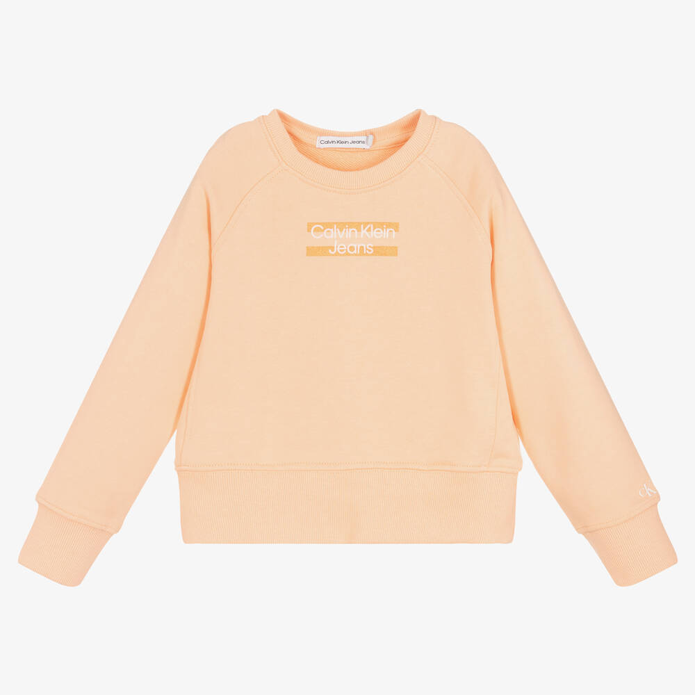 Calvin Klein Jeans - سويتشيرت قطن لون برتقالي للبنات | Childrensalon