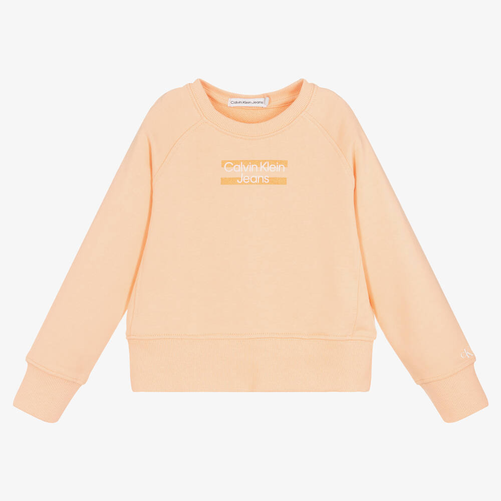 Calvin Klein Jeans-سويتشيرت قطن لون برتقالي للبنات | Childrensalon Outlet
