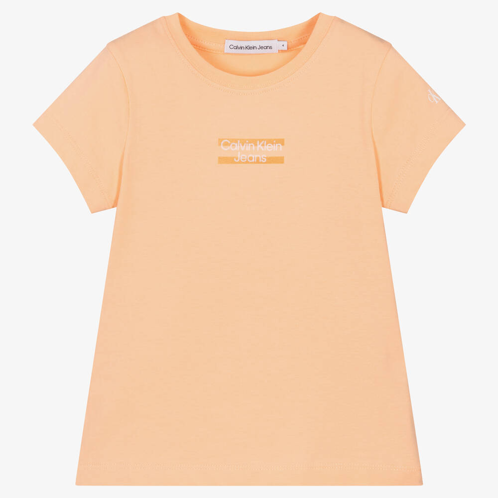 Calvin Klein Jeans - Girls Orange Cotton Logo T-Shirt | Childrensalon