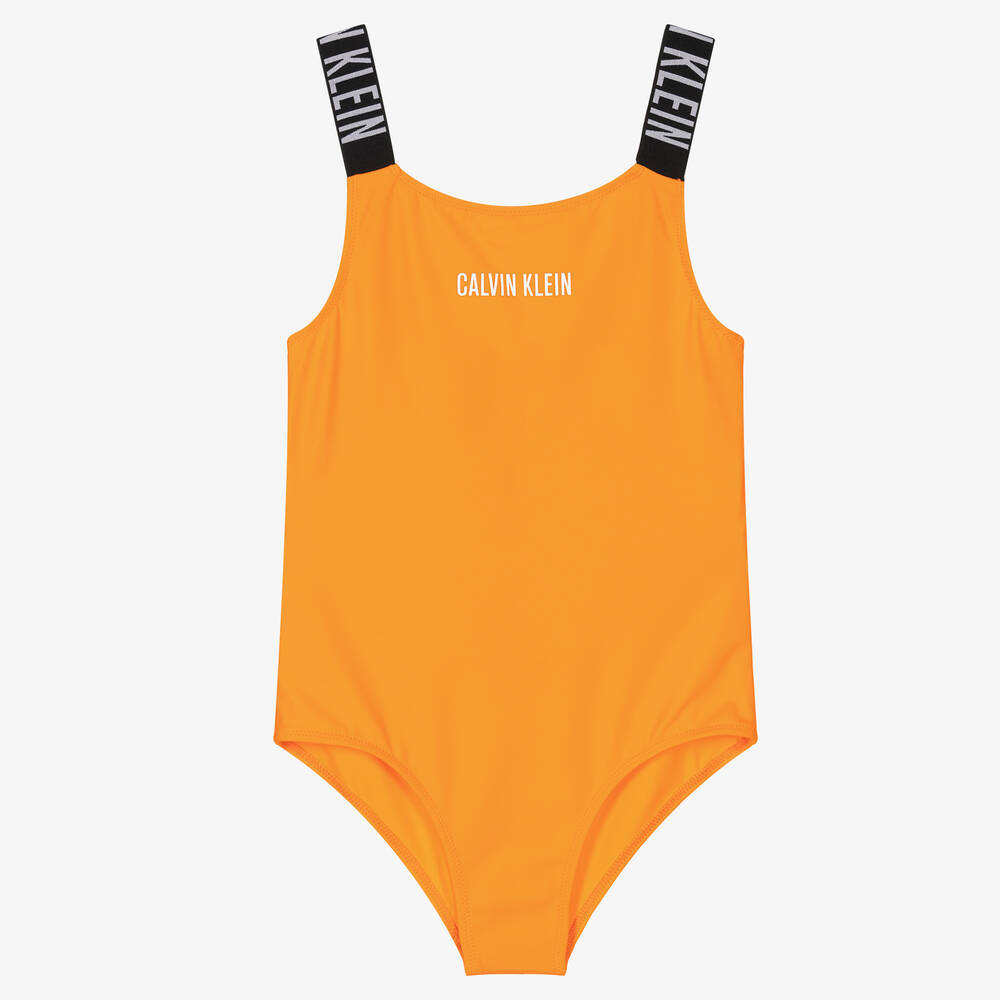 Calvin Klein - Girls Orange Logo Swimsuit | Childrensalon