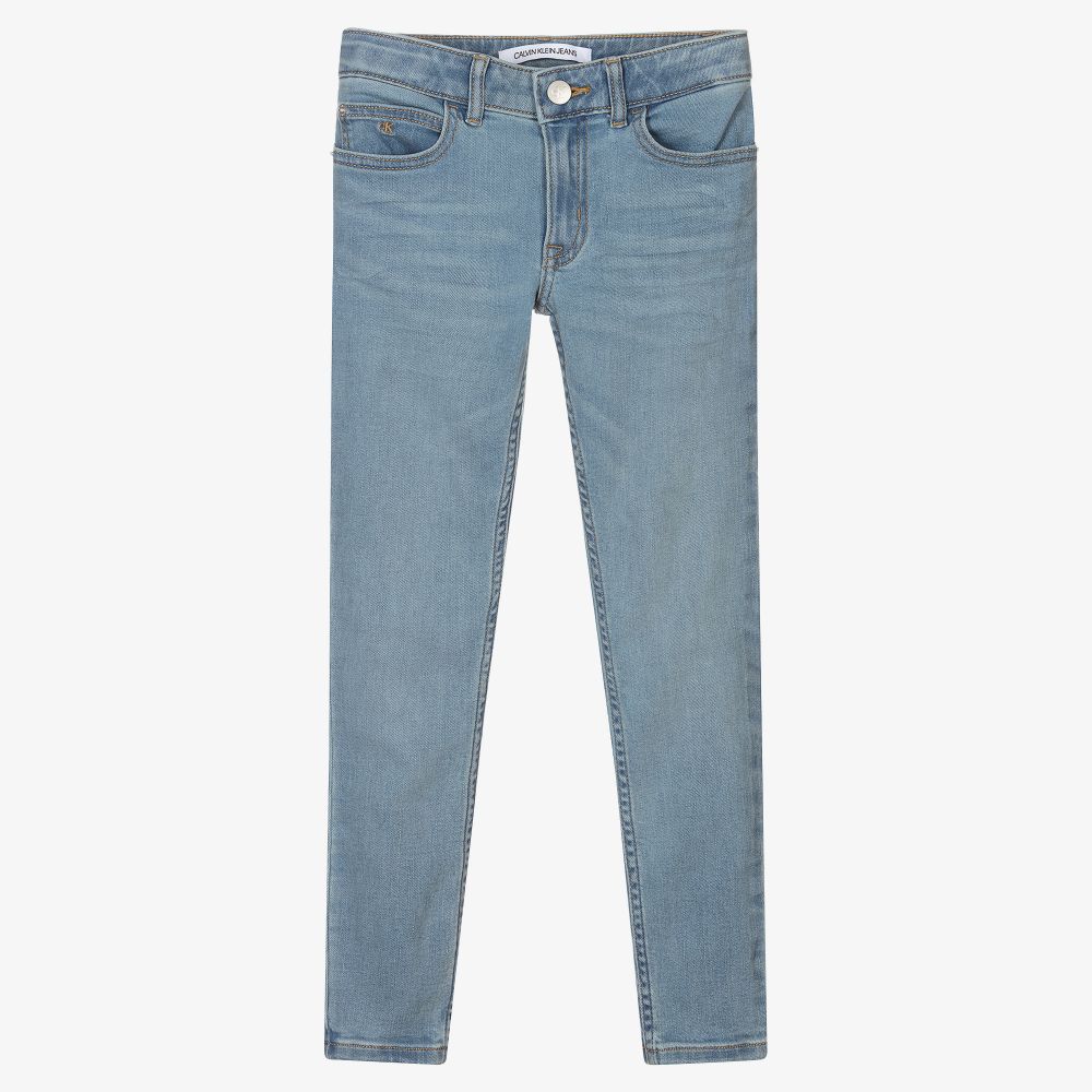 Calvin Klein Jeans-Girls Pale Blue Skinny Jeans | Childrensalon Outlet