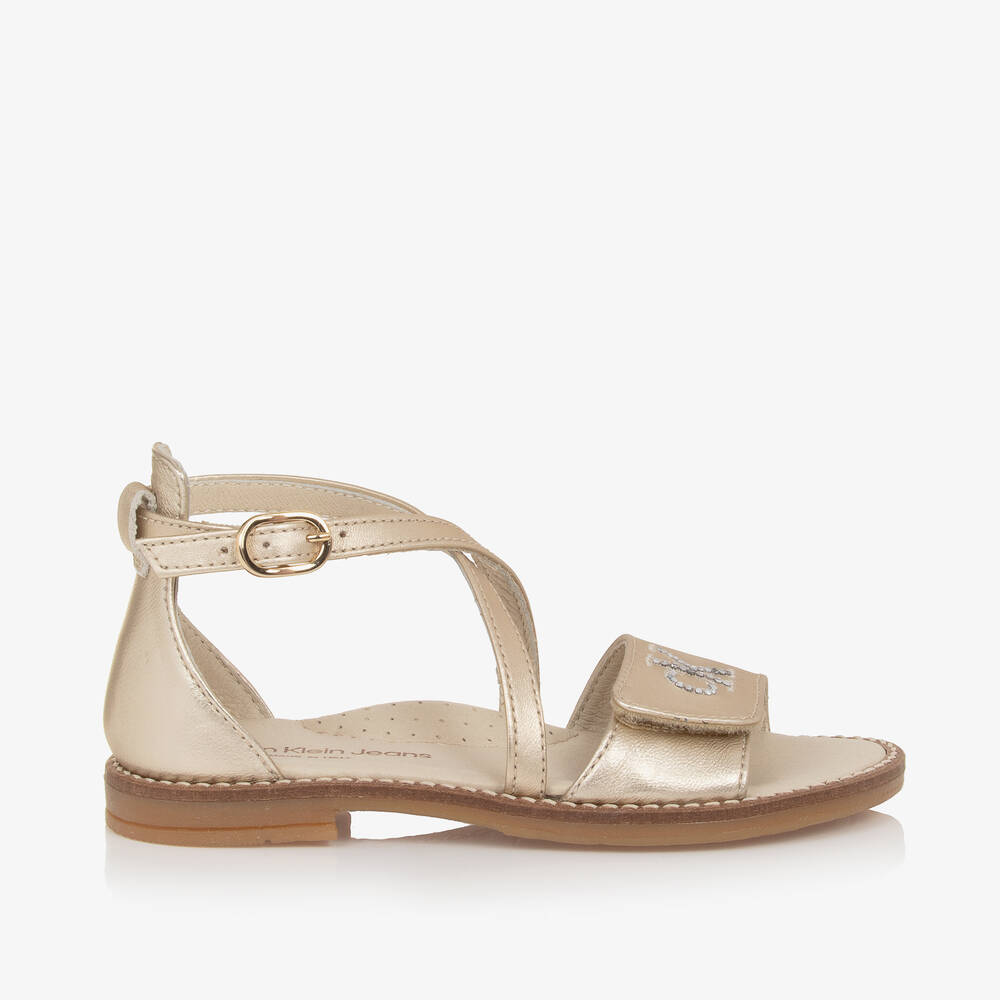 Calvin Klein-Girls Pale Gold Leather Sandals | Childrensalon Outlet