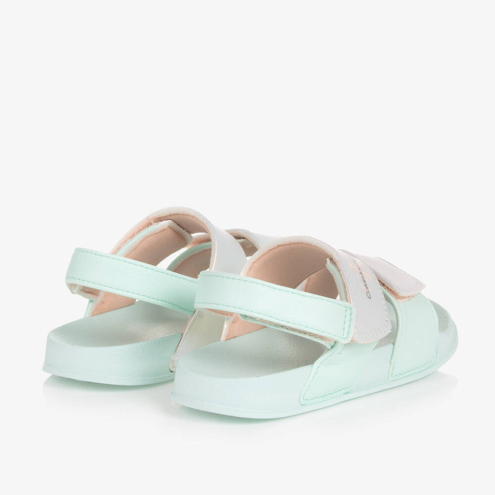 Calvin Klein- Girls Pale Green Faux Leather Sandals | Childrensalon Outlet