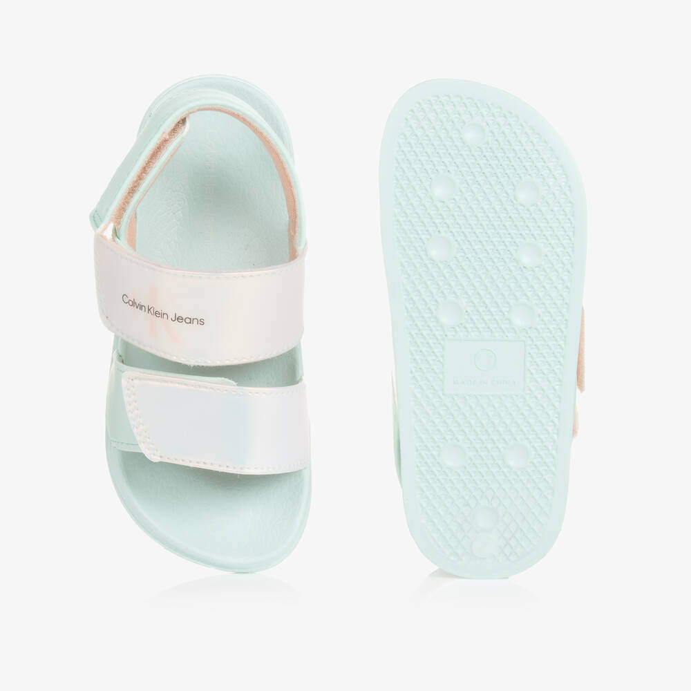 Calvin Klein- Girls Pale Green Faux Leather Sandals | Childrensalon Outlet