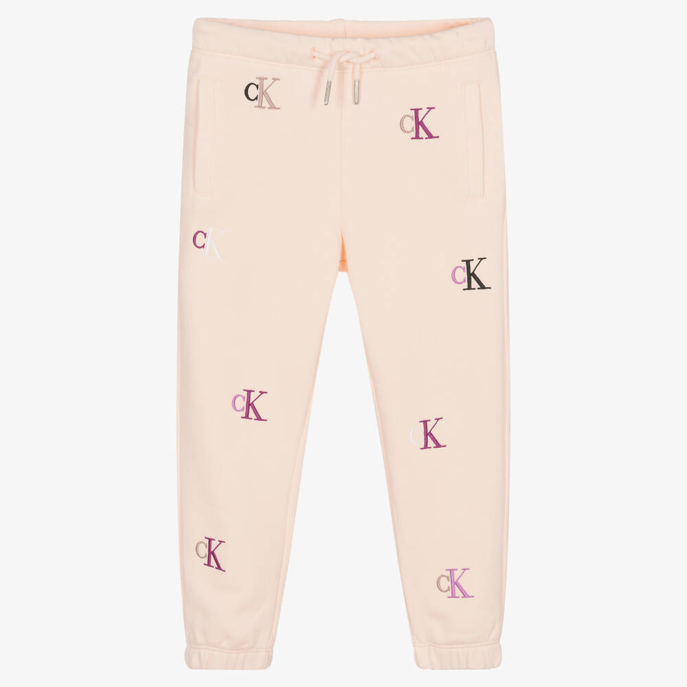 Calvin Klein Jeans - Girls Pale Pink Cotton Logo Joggers | Childrensalon