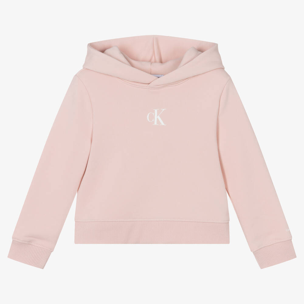 Calvin Klein - Girls Pale Pink Cotton Monogram Hoodie | Childrensalon