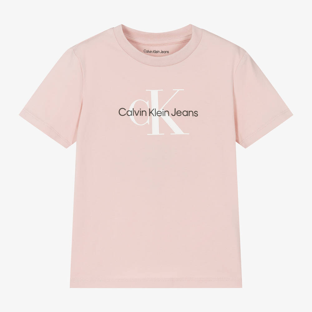 Calvin Klein-Girls Pale Pink Cotton T-Shirt | Childrensalon Outlet