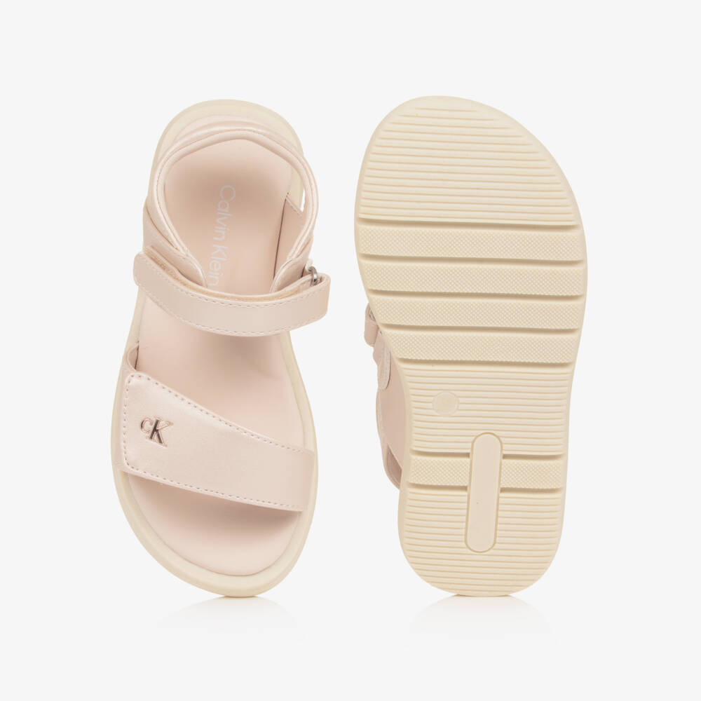 Calvin Klein-Girls Pearlescent Pink Faux Leather Sandals | Childrensalon Outlet