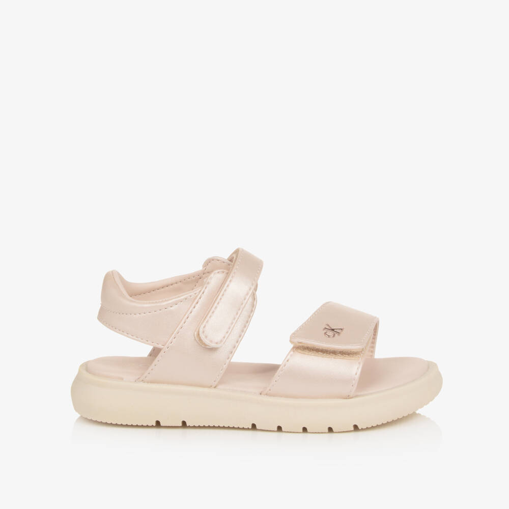 Calvin Klein-Girls Pearlescent Pink Faux Leather Sandals | Childrensalon Outlet