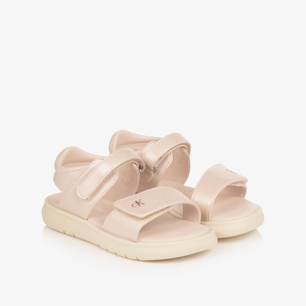 Calvin Klein-Girls Pearlescent Pink Faux Leather Sandals | Childrensalon Outlet