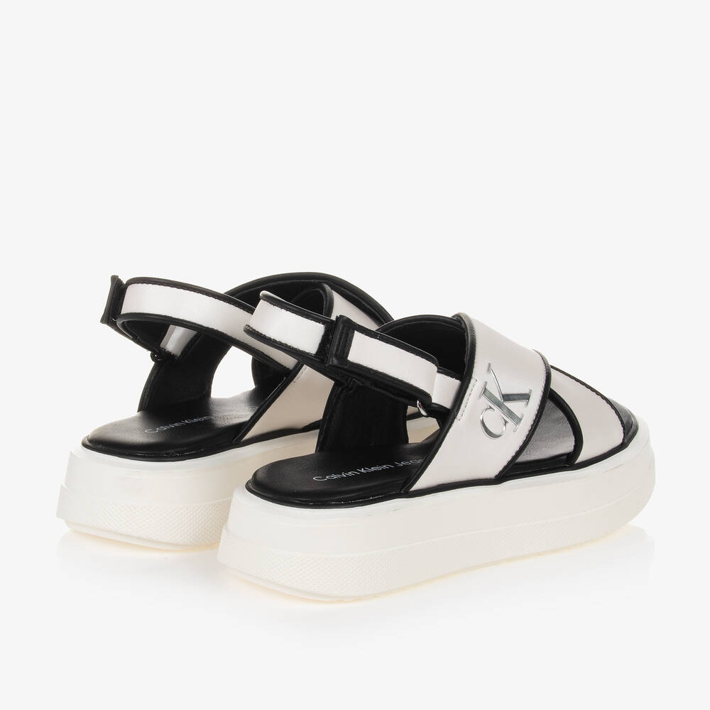 Calvin Klein-Girls Pearlescent White Velcro Sandals | Childrensalon Outlet