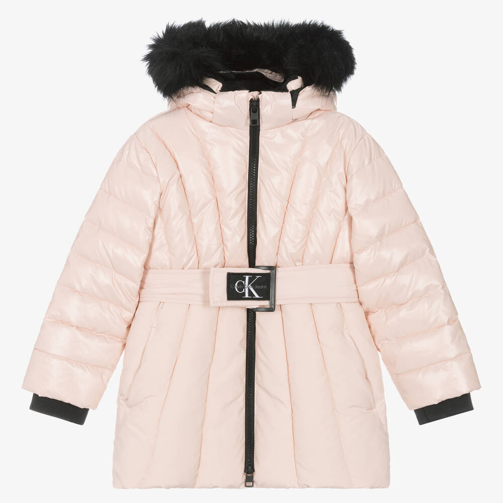 Calvin Klein - Rosa Steppmantel mit Gürtel | Childrensalon