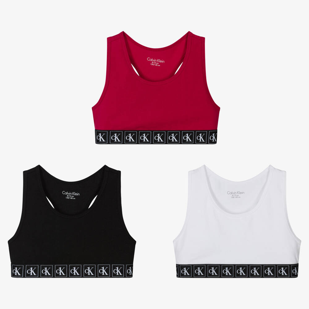 Calvin Klein - Lot de 3 brassières rose et noire en coton fille  | Childrensalon