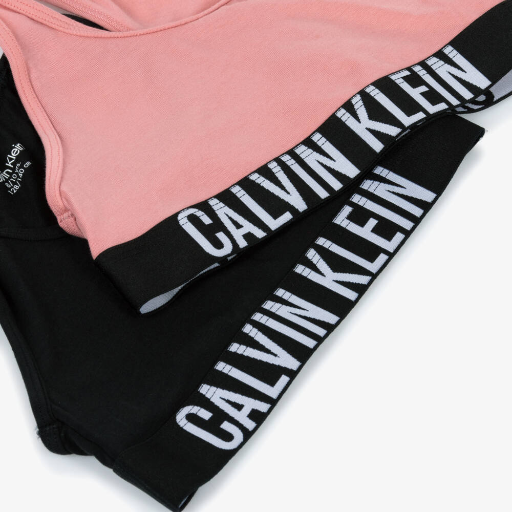 Calvin Klein-Girls Pink & Black Cotton Cropped Tops (2 Pack) | Childrensalon Outlet