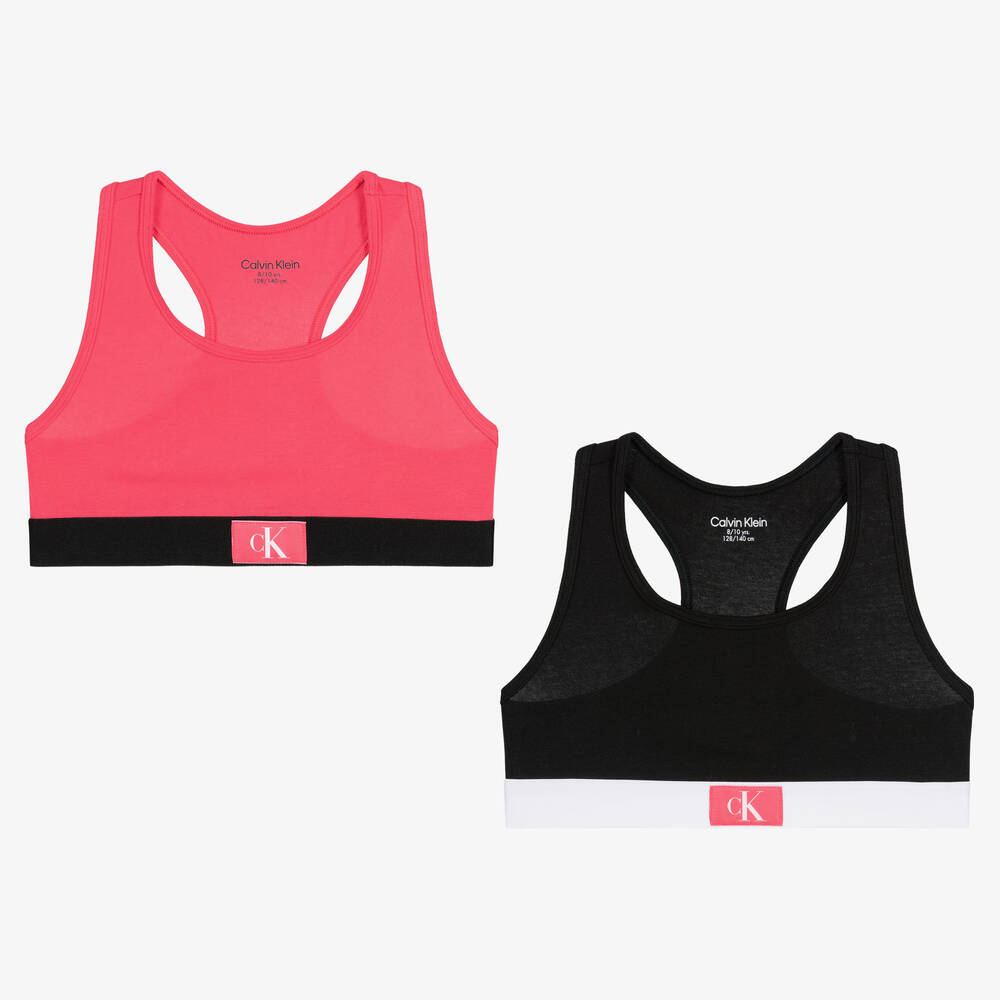 Calvin Klein - Girls Pink & Black Crop Tops (2 Pack) | Childrensalon