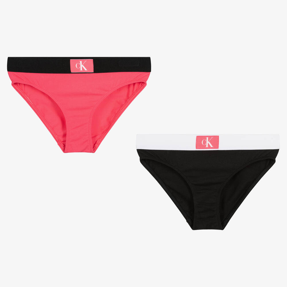 Calvin Klein Girls Pink Black Logo Knickers 2 Pack
