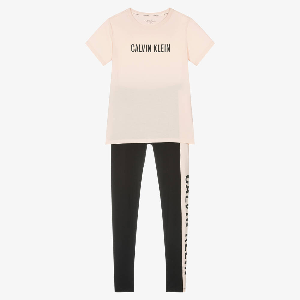 Calvin Klein - Girls Pink & Black Pyjamas | Childrensalon