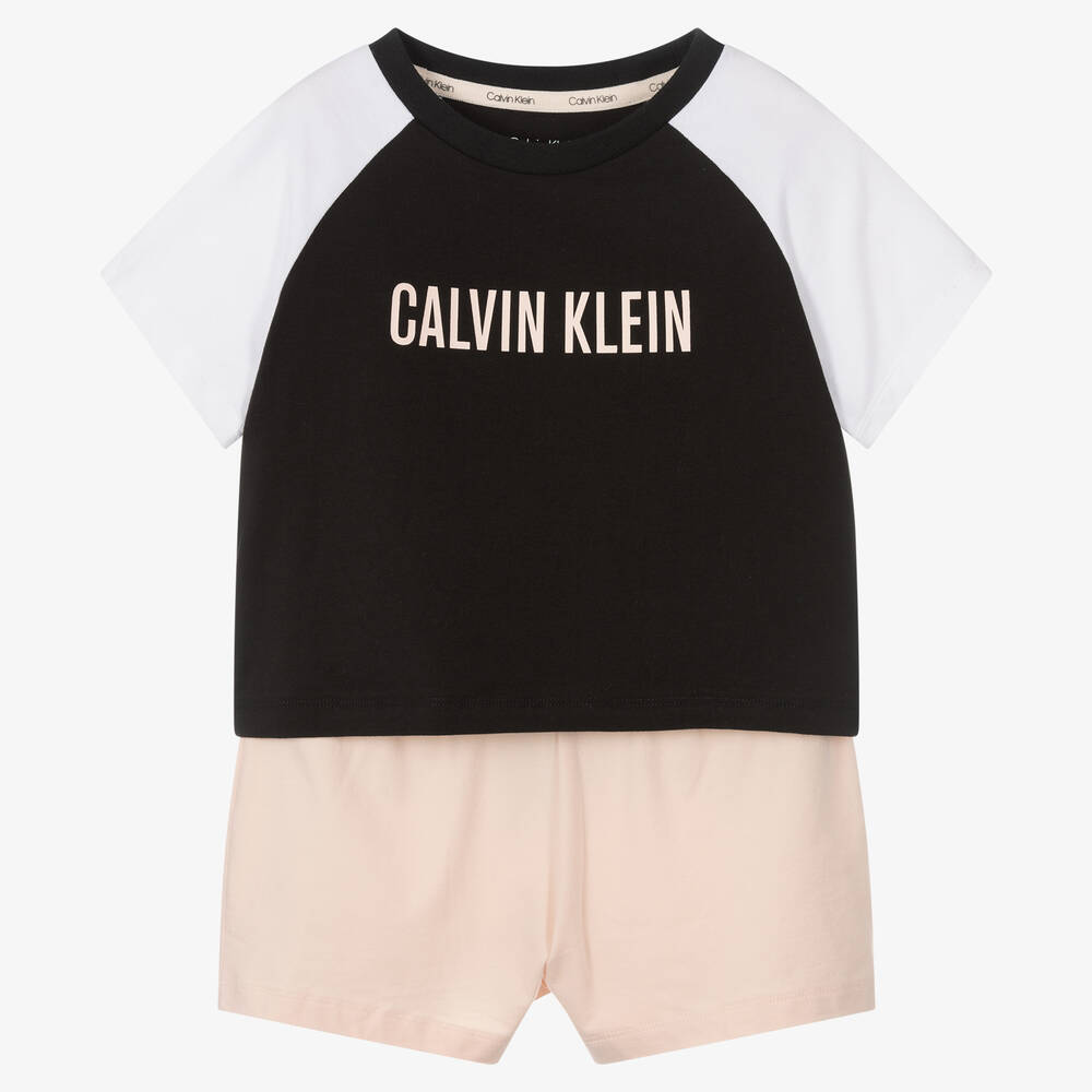 Calvin Klein - Girls Pink & Black Pyjamas | Childrensalon