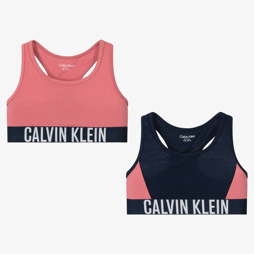 Calvin Klein - Girls Pink & Blue Cotton Bra Tops (2 Pack) | Childrensalon