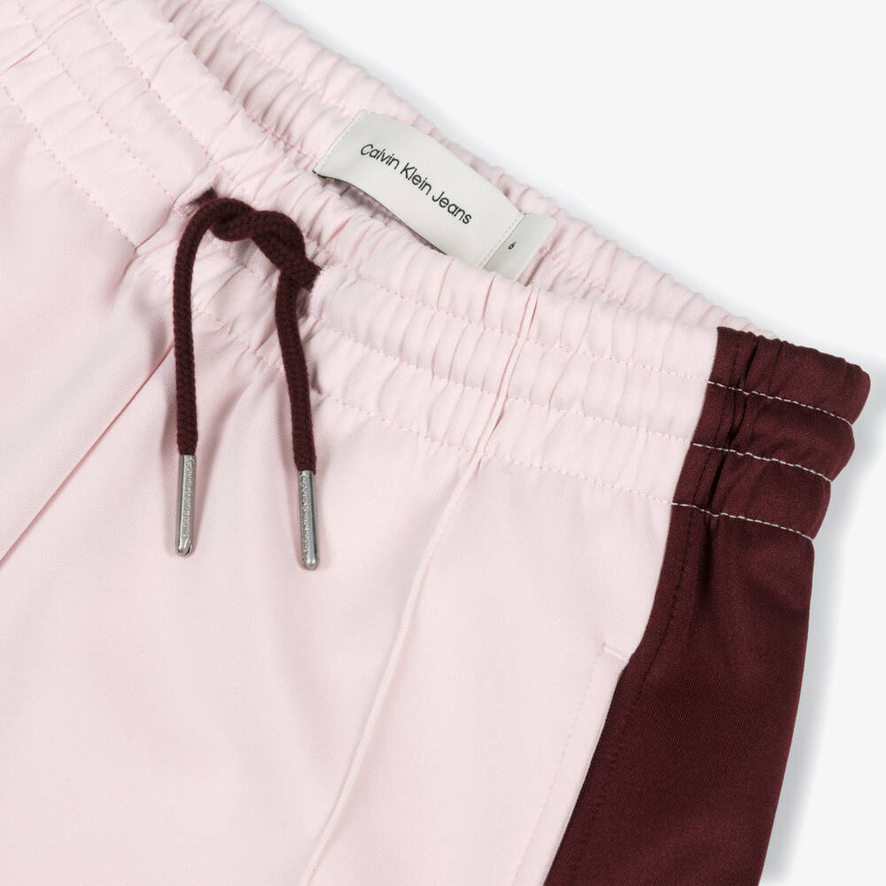 Calvin Klein-Girls Pink & Burgundy Red Wide-Leg Joggers with Monogram Logo | Childrensalon Outlet
