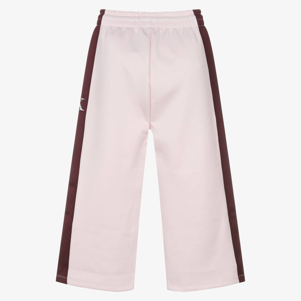 Calvin Klein-Girls Pink & Burgundy Red Wide-Leg Joggers with Monogram Logo | Childrensalon Outlet
