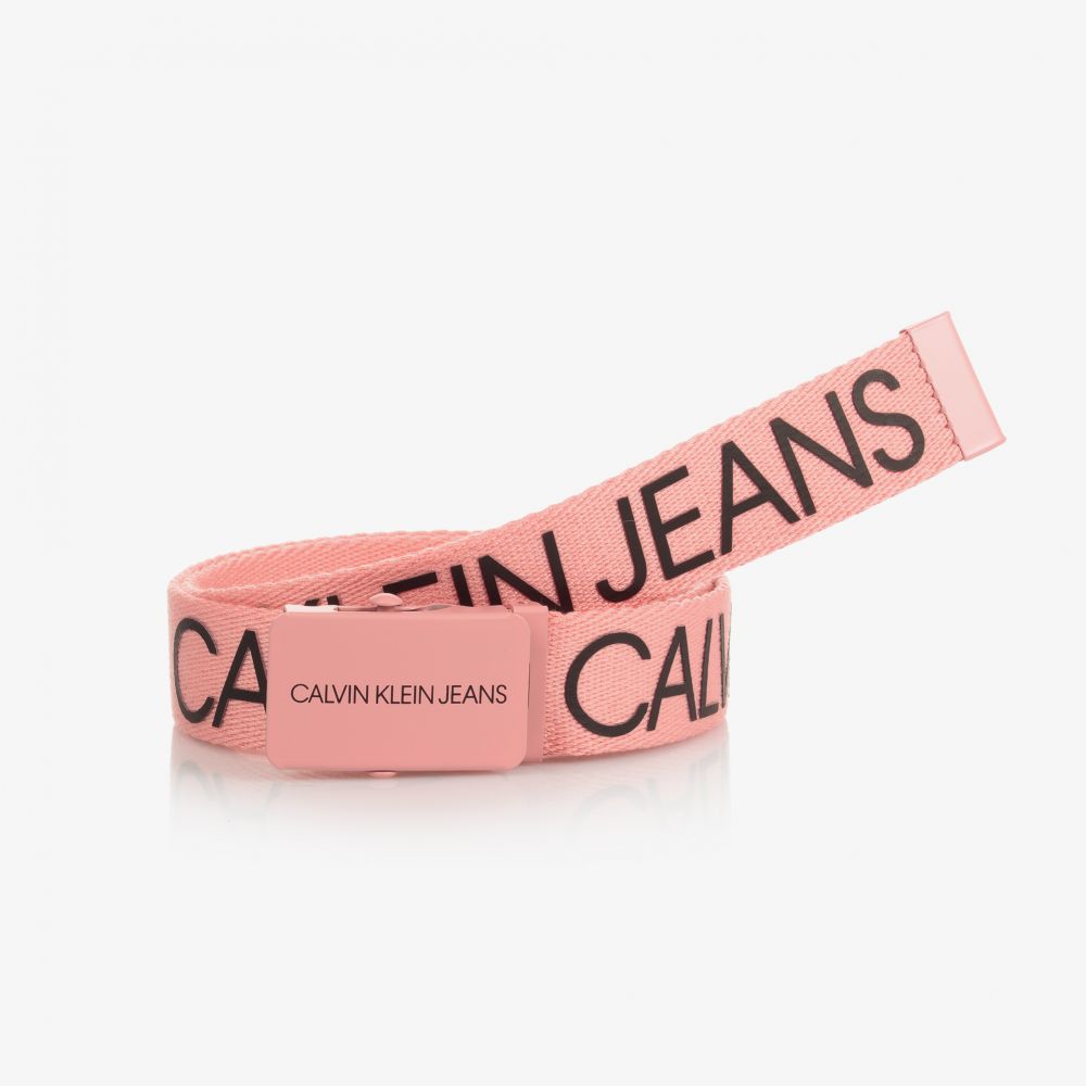 Calvin Klein - Girls Pink Canvas Logo Belt | Childrensalon