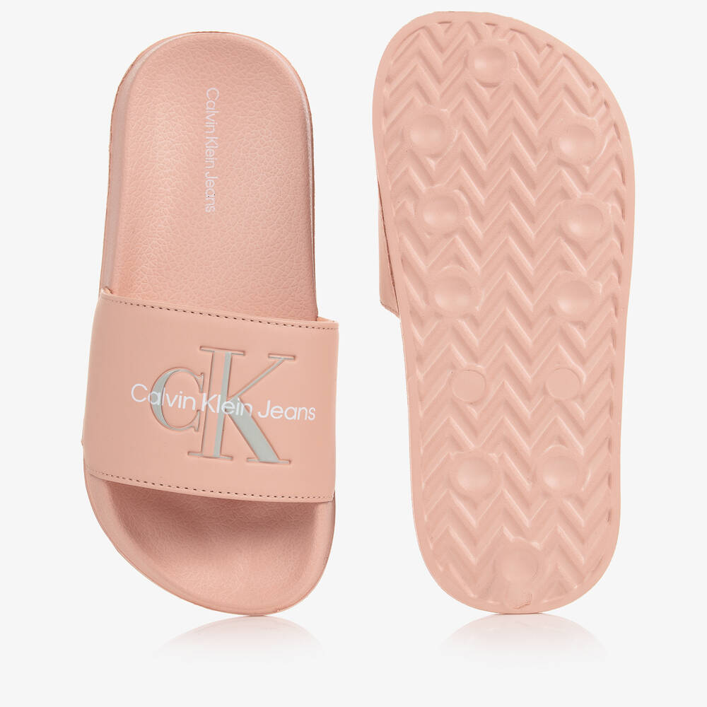 Calvin Klein Jeans Girls Pink CK Logo Sliders Childrensalon Outlet