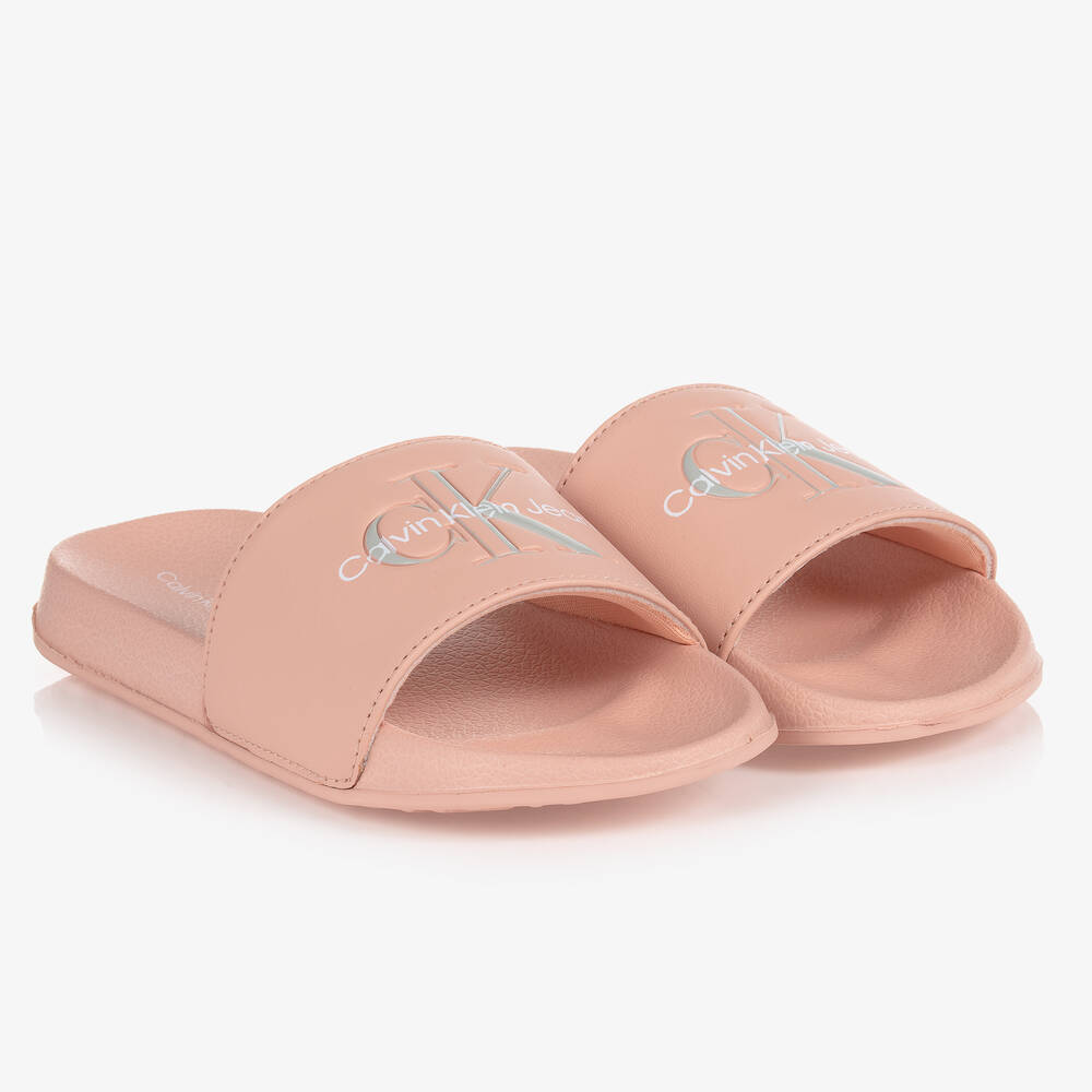 Calvin Klein Jeans - Girls Pink CK Logo Sliders | Childrensalon