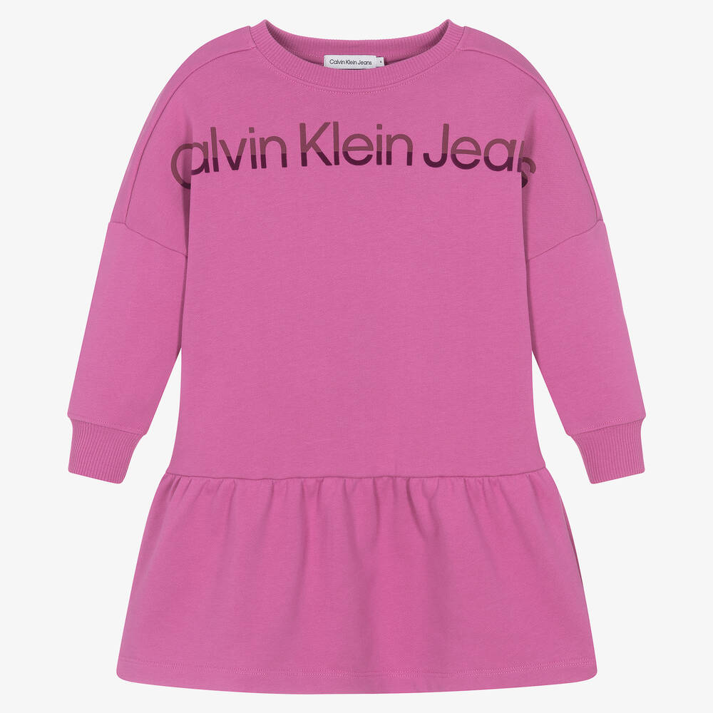 Calvin Klein - فستان قطن مزين بكشكش لون زهري | Childrensalon